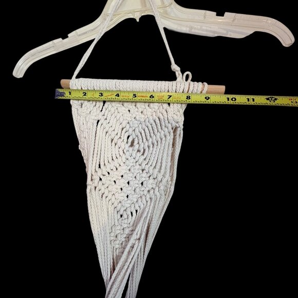 Handmade White Macramé Plant Hanger With Gray Ceramic Pot Boho Hippie Fairy - Picture 10 of 15